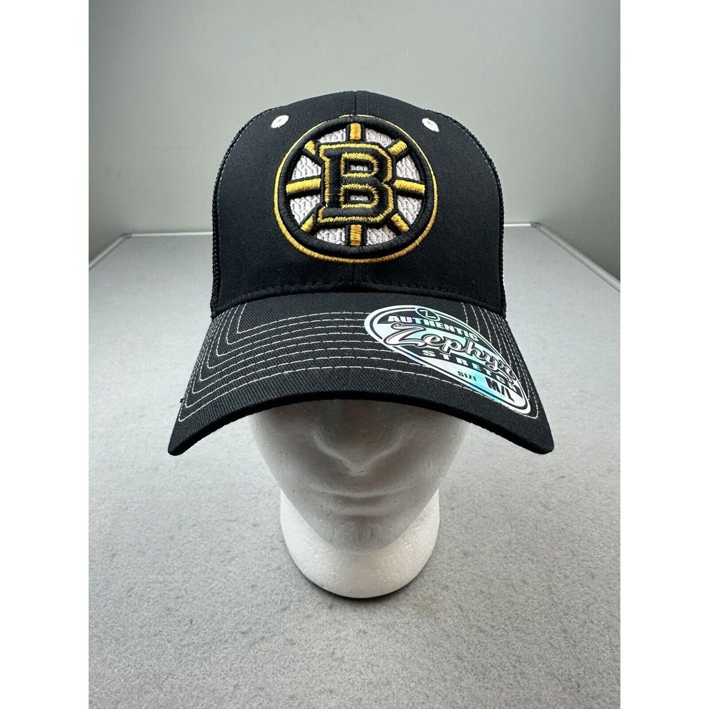 NHL Boston Bruins LOGO Stretch‎ Fit M/L Cap Hat Zephyr NEW NWT Mesh RARE!!